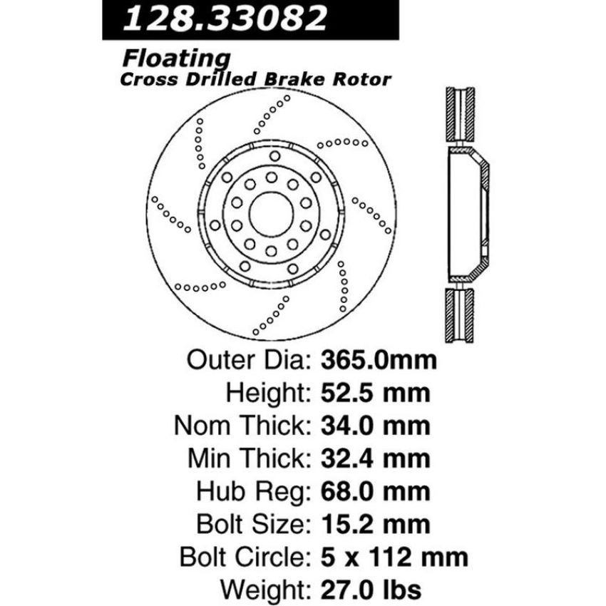 CENTRIC PARTS 128.33082 Centric Premium OE Style Drilled Brake Rotor