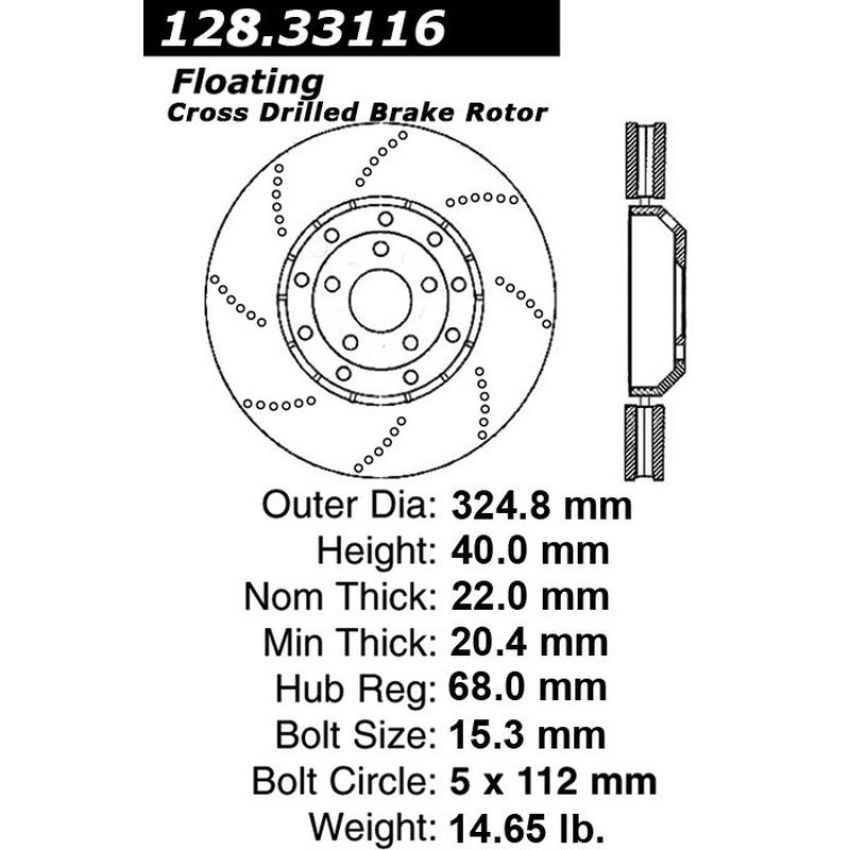 CENTRIC PARTS 128.33116 Centric Premium OE Style Drilled Brake Rotor