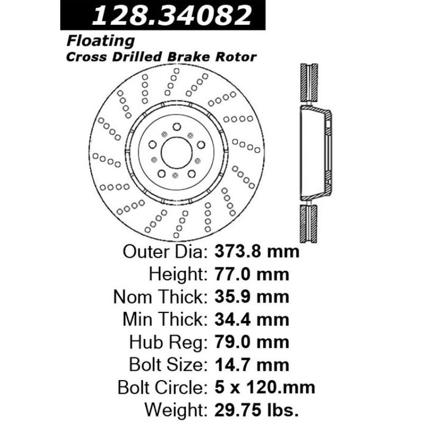 CENTRIC PARTS 128.34082 Centric Premium OE Style Drilled Brake Rotor
