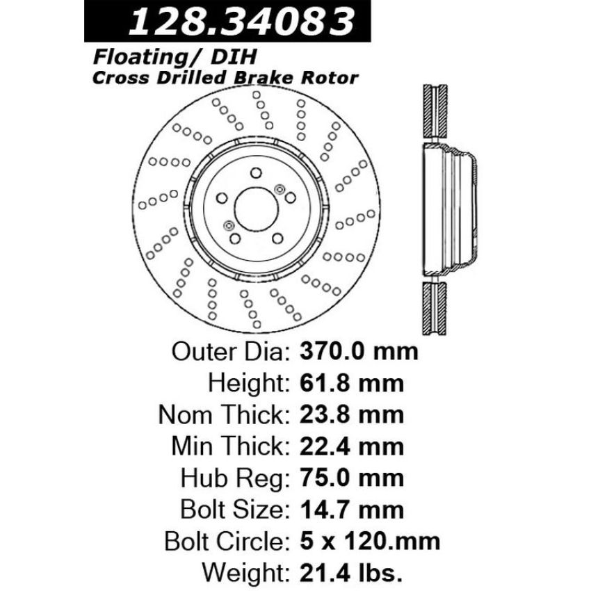 CENTRIC PARTS 128.34083 Centric Premium OE Style Drilled Brake Rotor