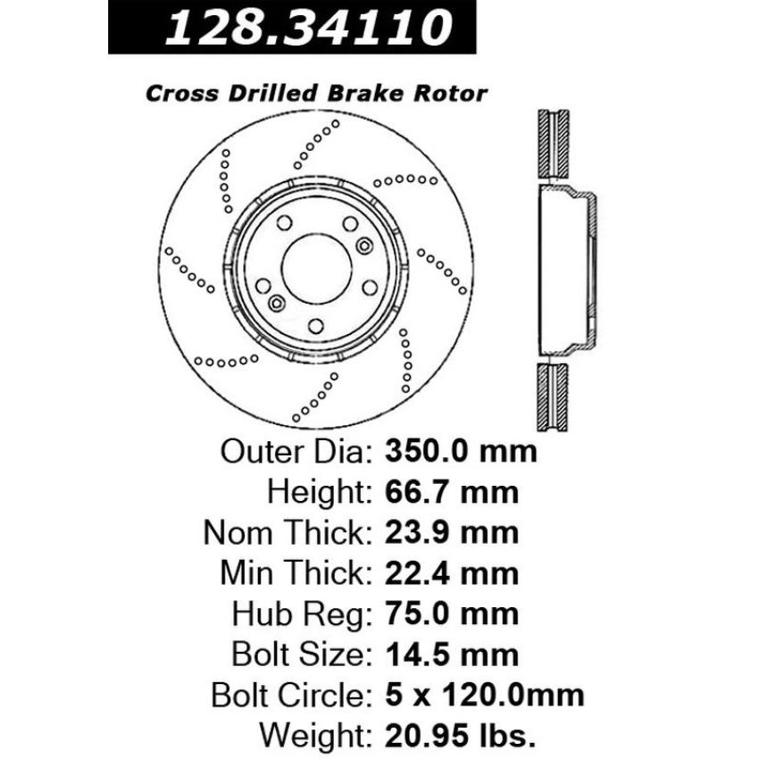 CENTRIC PARTS 128.34110 Centric Premium OE Style Drilled Brake Rotor
