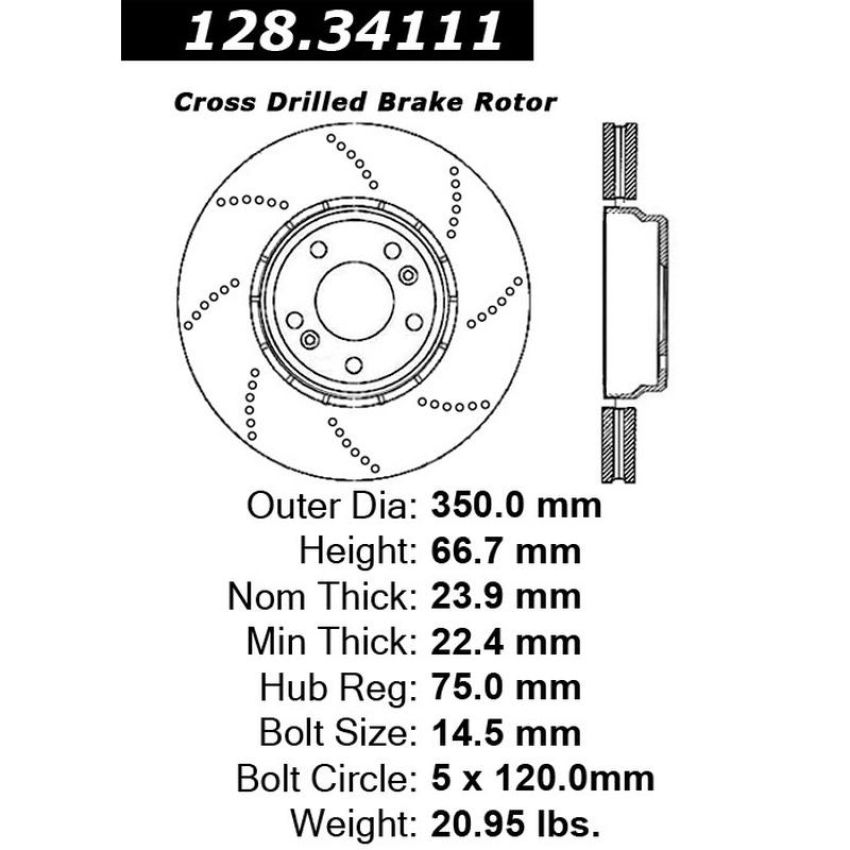 CENTRIC PARTS 128.34111 Centric Premium OE Style Drilled Brake Rotor
