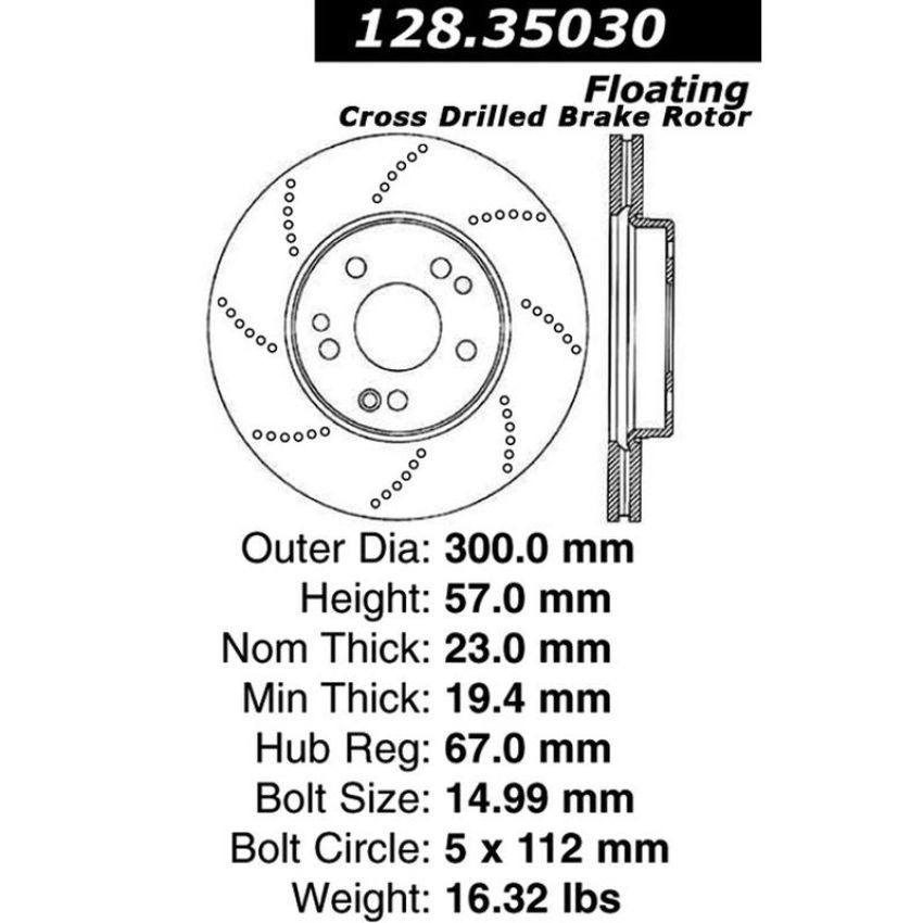 CENTRIC PARTS 128.35030 Centric Premium OE Style Drilled Brake Rotor