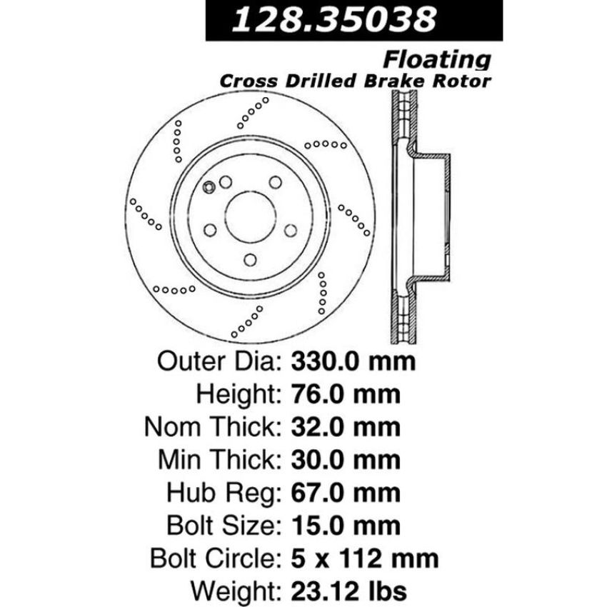 CENTRIC PARTS 128.35038 Centric Premium OE Style Drilled Brake Rotor
