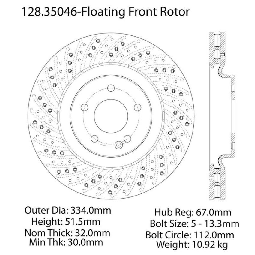 CENTRIC PARTS 128.35046 Centric Premium OE Style Drilled Brake Rotor