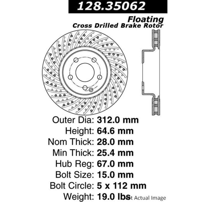 CENTRIC PARTS 128.35062 Centric Premium OE Style Drilled Brake Rotor