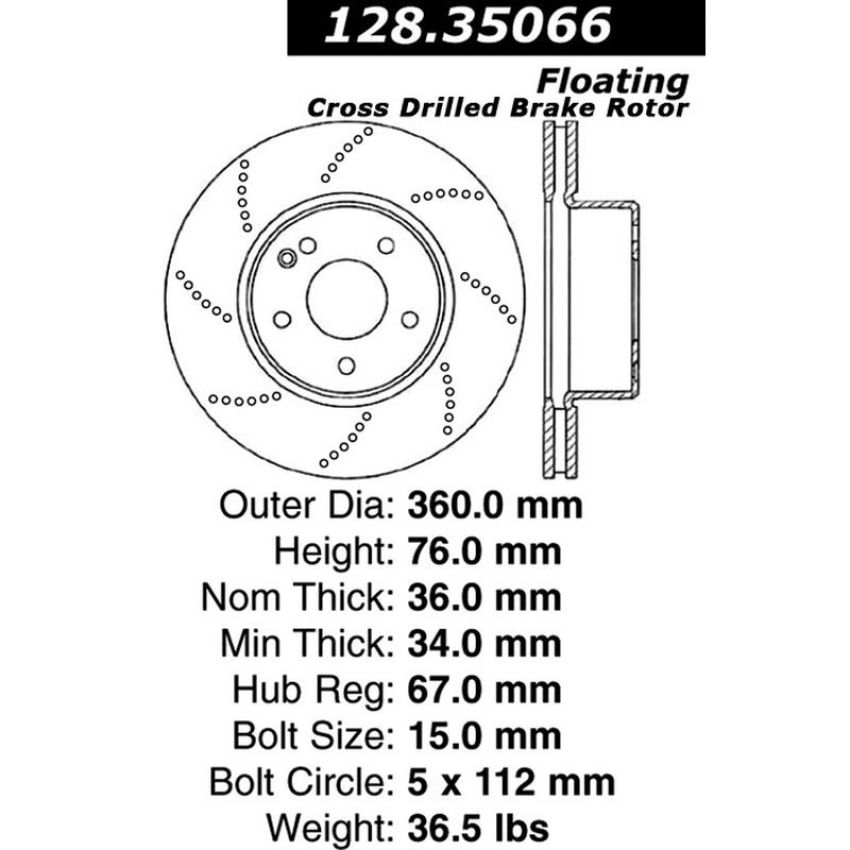 CENTRIC PARTS 128.35066 Centric Premium OE Style Drilled Brake Rotor