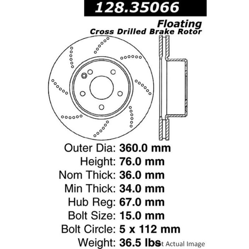 CENTRIC PARTS 128.35066 Centric Premium OE Style Drilled Brake Rotor