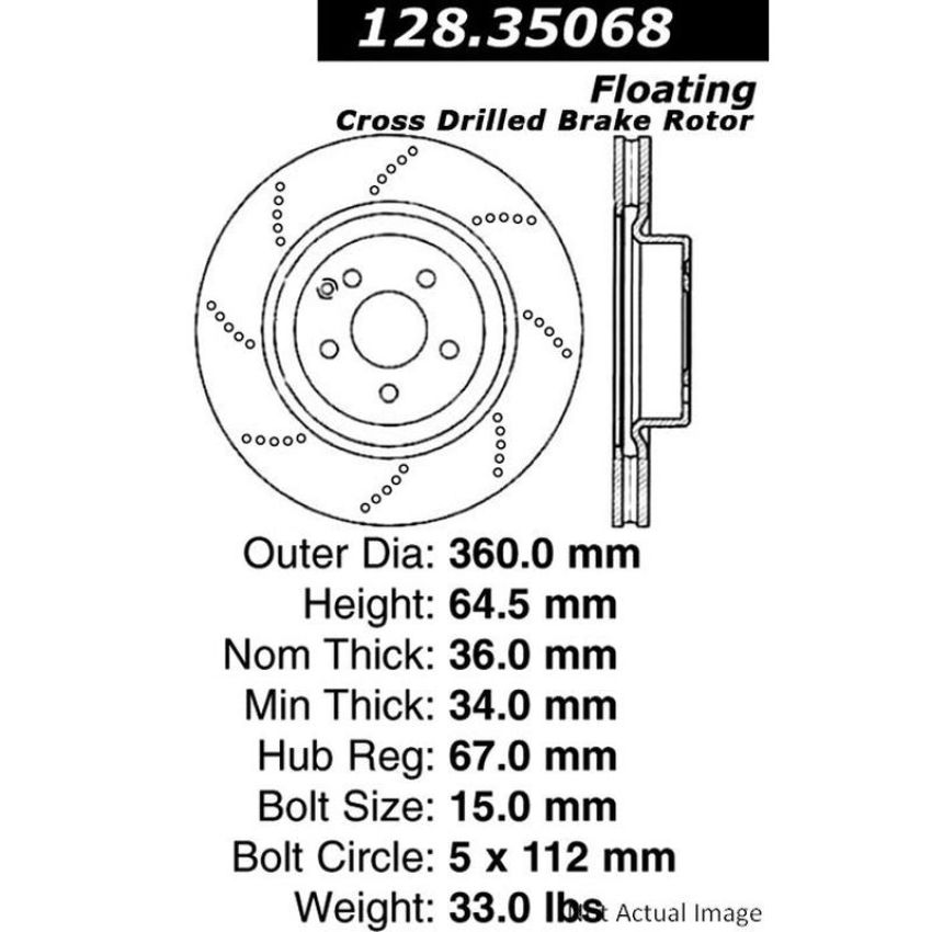 CENTRIC PARTS 128.35068 Centric Premium OE Style Drilled Brake Rotor