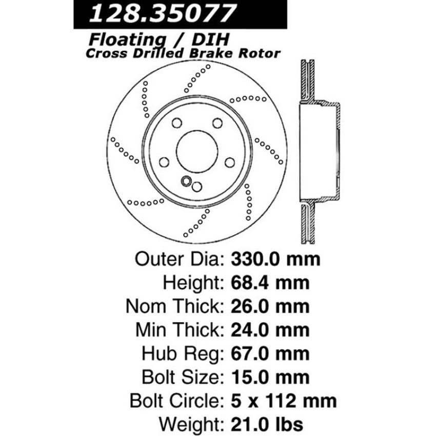 CENTRIC PARTS 128.35077 Centric Premium OE Style Drilled Brake Rotor