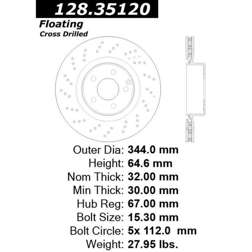 CENTRIC PARTS 128.35120 Centric Premium OE Style Drilled Brake Rotor