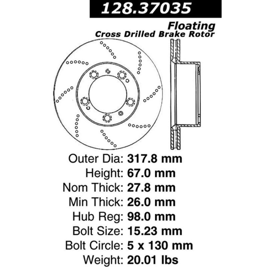 CENTRIC PARTS 128.37035 Centric Premium OE Style Drilled Brake Rotor