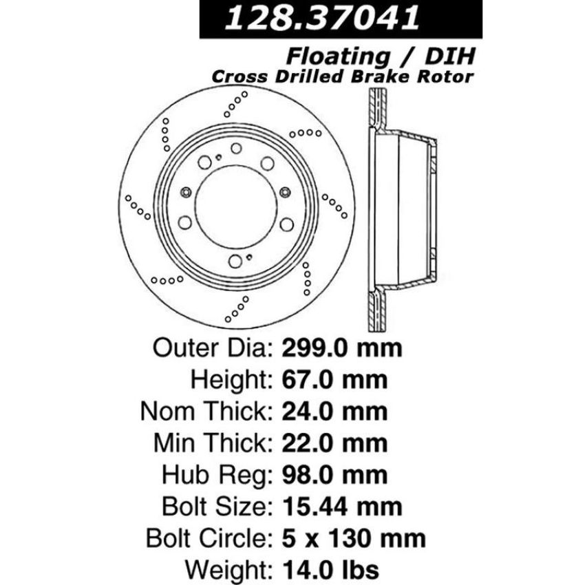 CENTRIC PARTS 128.37041 Centric Premium OE Style Drilled Brake Rotor