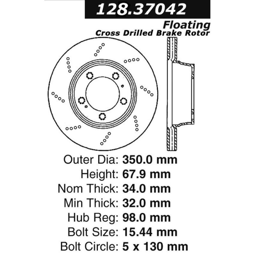 CENTRIC PARTS 128.37042 Centric Premium OE Style Drilled Brake Rotor