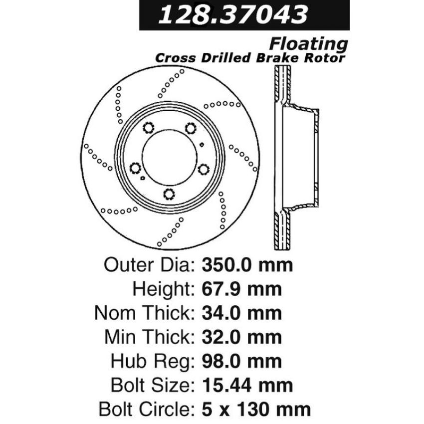 CENTRIC PARTS 128.37043 Centric Premium OE Style Drilled Brake Rotor
