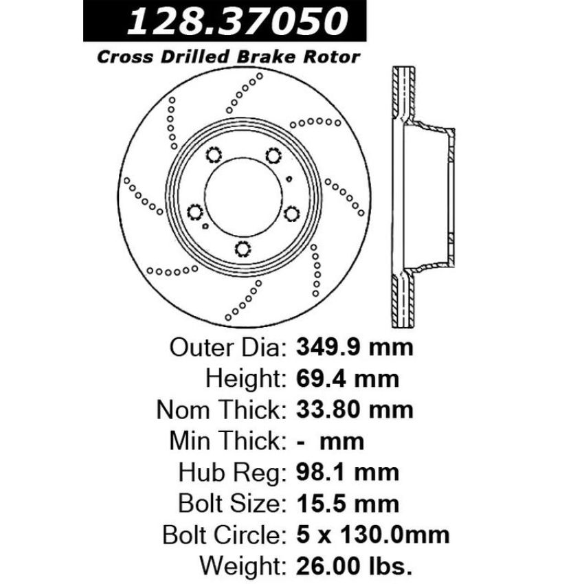 CENTRIC PARTS 128.37050 Centric Premium OE Style Drilled Brake Rotor