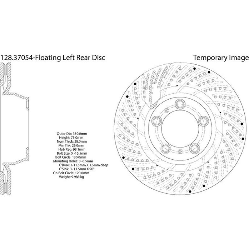 CENTRIC PARTS 128.37054 Centric Premium OE Style Drilled Brake Rotor