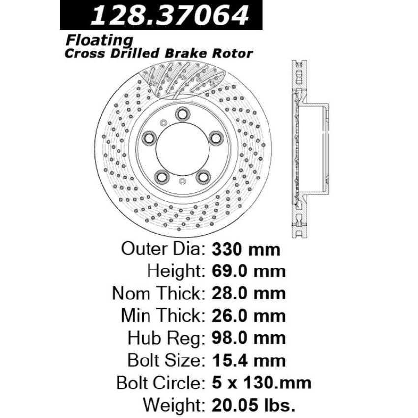 CENTRIC PARTS 128.37064 Centric Premium OE Style Drilled Brake Rotor