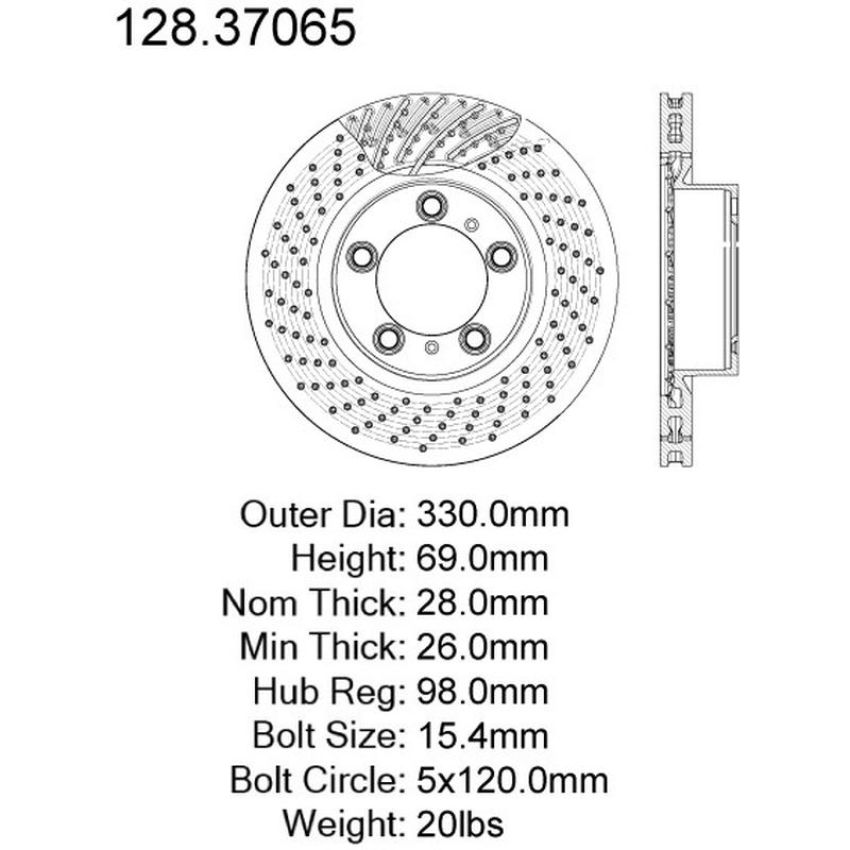 CENTRIC PARTS 128.37065 Centric Premium OE Style Drilled Brake Rotor