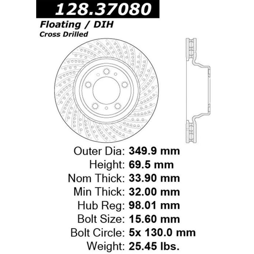 CENTRIC PARTS 128.37080 Centric Premium OE Style Drilled Brake Rotor