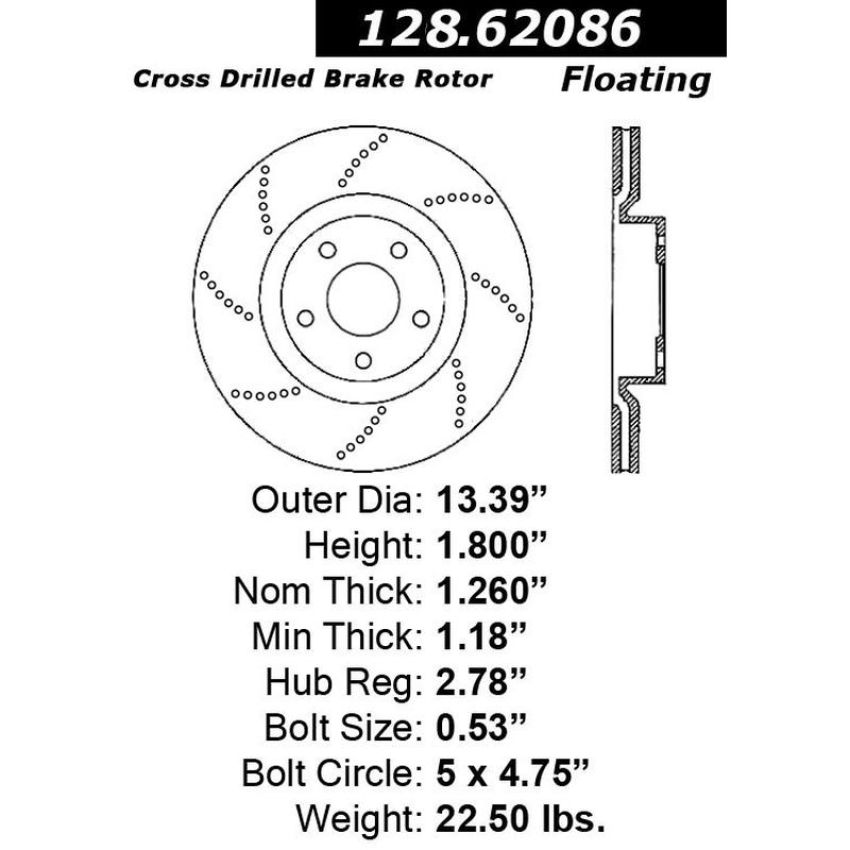 CENTRIC PARTS 128.62086 Centric Premium OE Style Drilled Brake Rotor