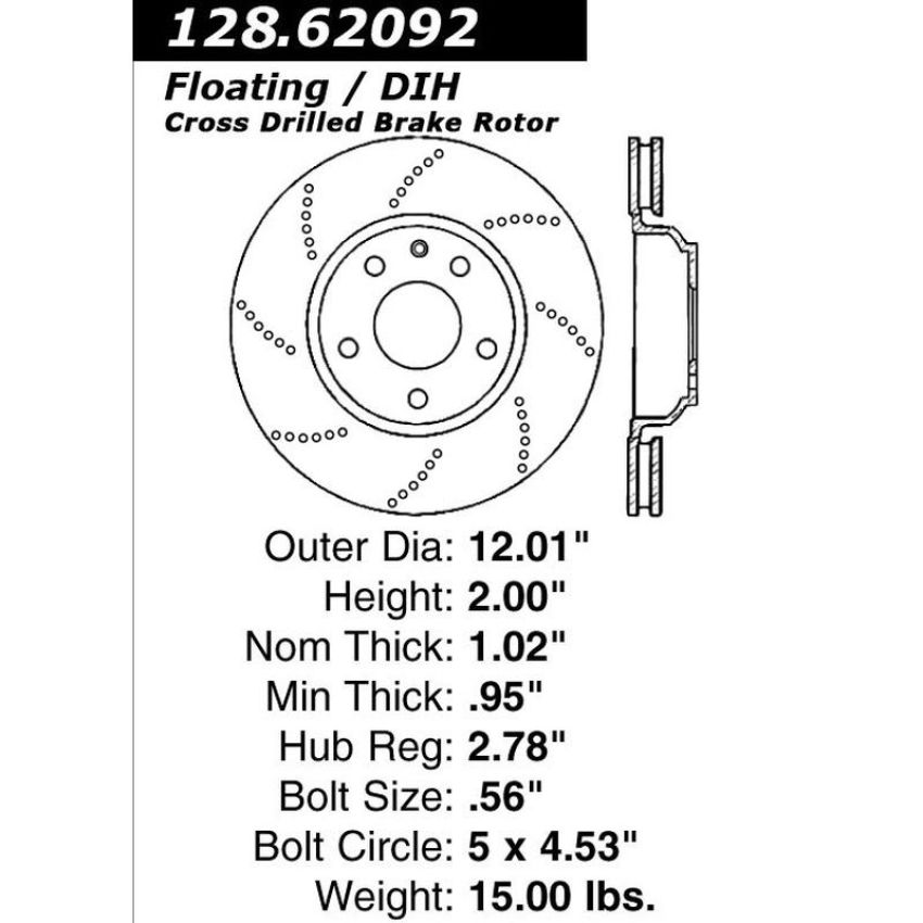 CENTRIC PARTS 128.62092 Centric Premium OE Style Drilled Brake Rotor