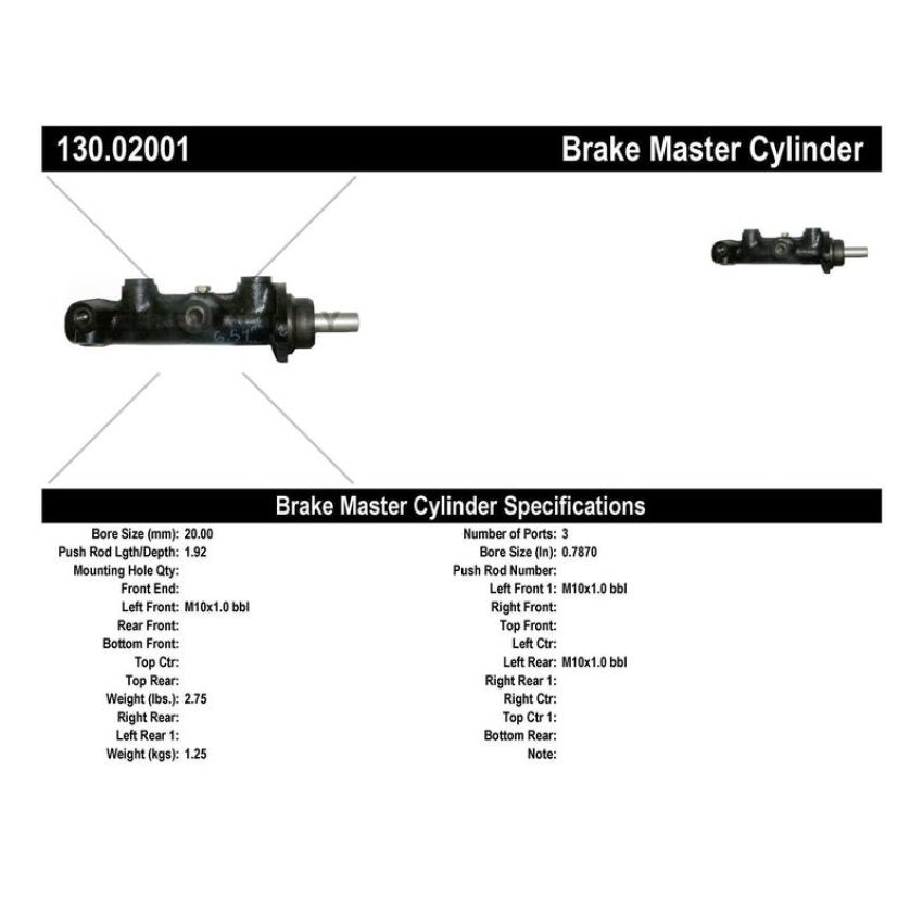 CENTRIC PARTS 130.02001 Centric Premium Brake Master Cylinder