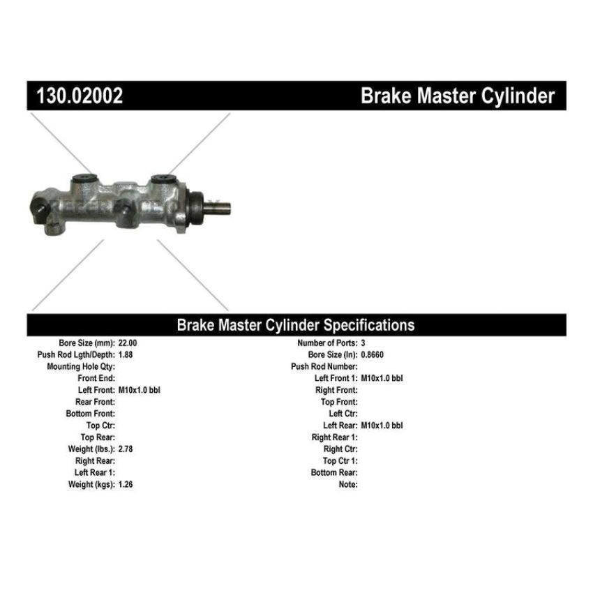CENTRIC PARTS 130.02002 Centric Premium Brake Master Cylinder