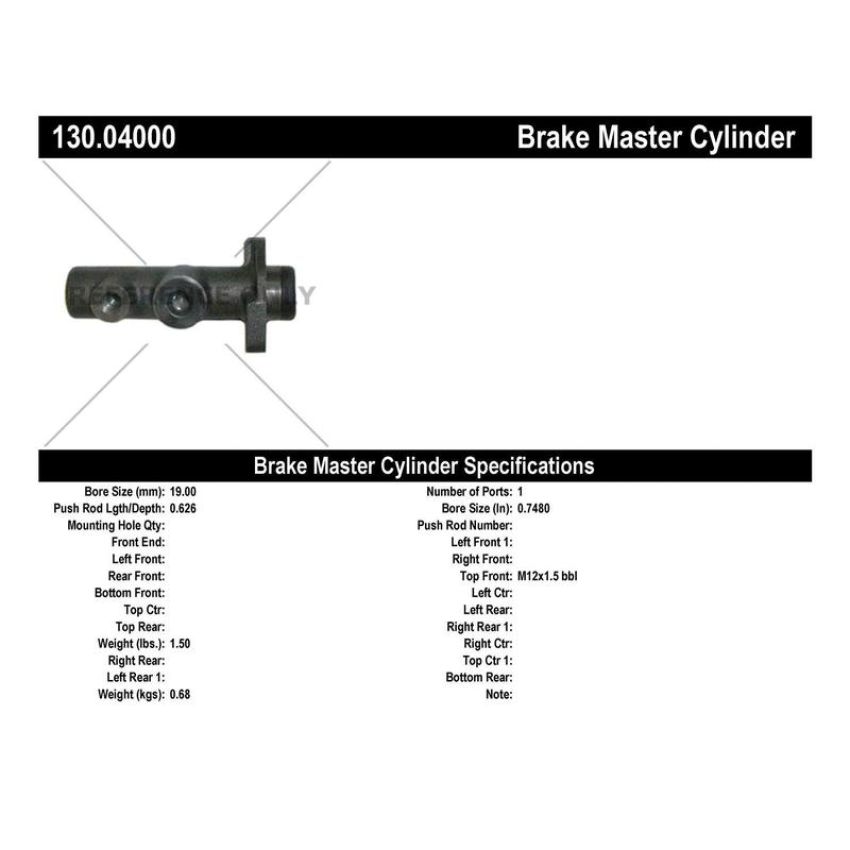 CENTRIC PARTS 130.04000 Centric Premium Brake Master Cylinder