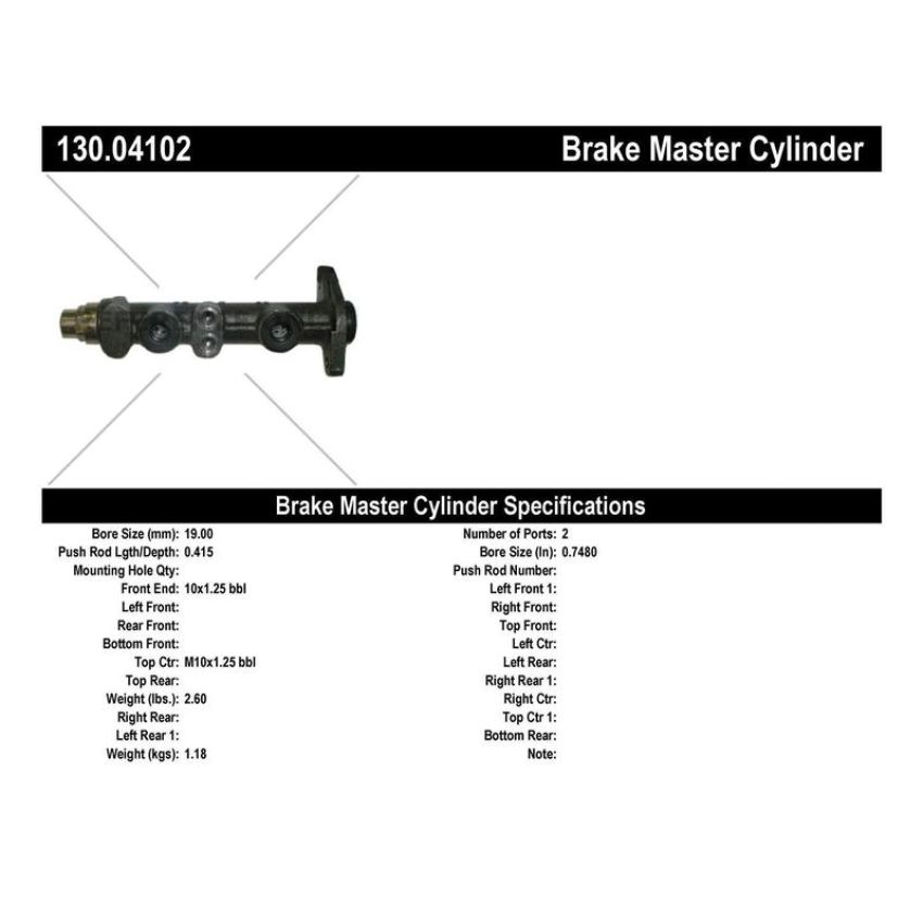 CENTRIC PARTS 130.04102 Centric Premium Brake Master Cylinder