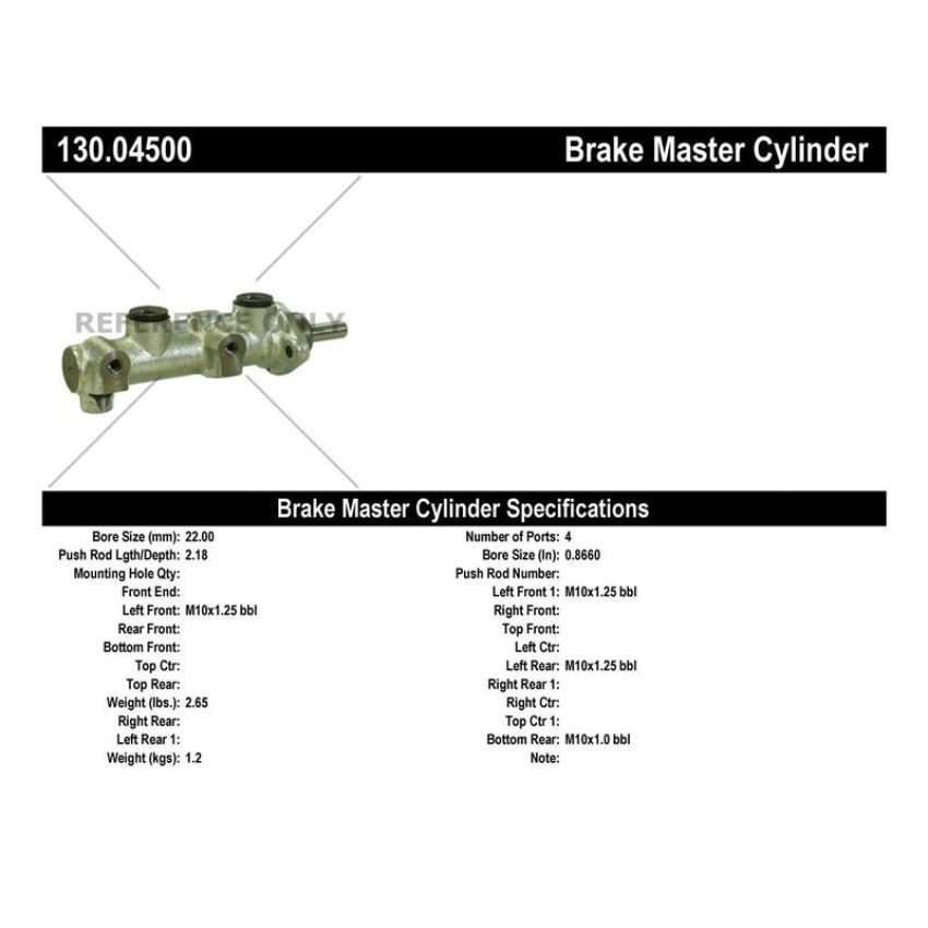 CENTRIC PARTS 130.04500 Centric Premium Brake Master Cylinder