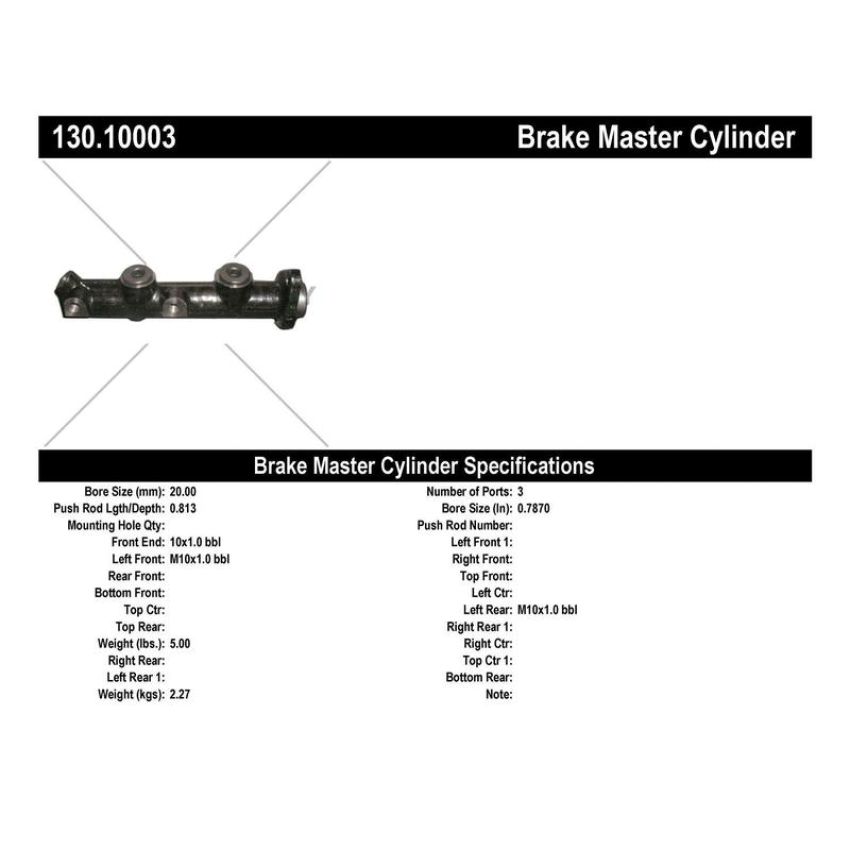 CENTRIC PARTS 130.10003 Centric Premium Brake Master Cylinder