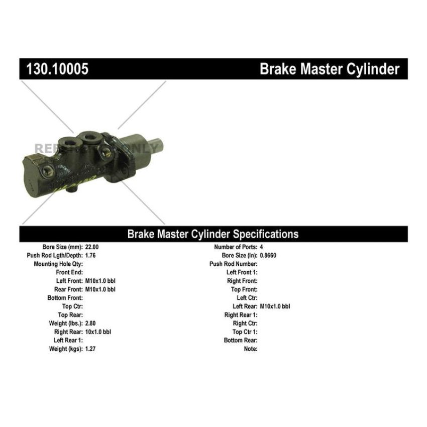 CENTRIC PARTS 130.10005 Centric Premium Brake Master Cylinder