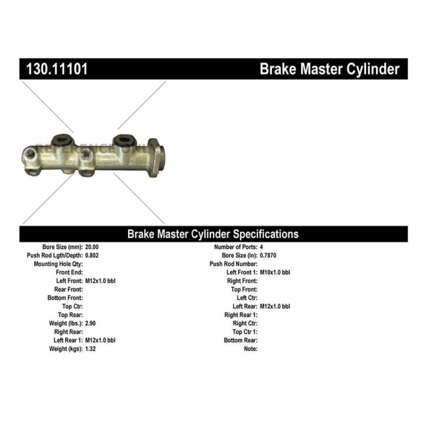 CENTRIC PARTS 130.11101 Centric Premium Brake Master Cylinder