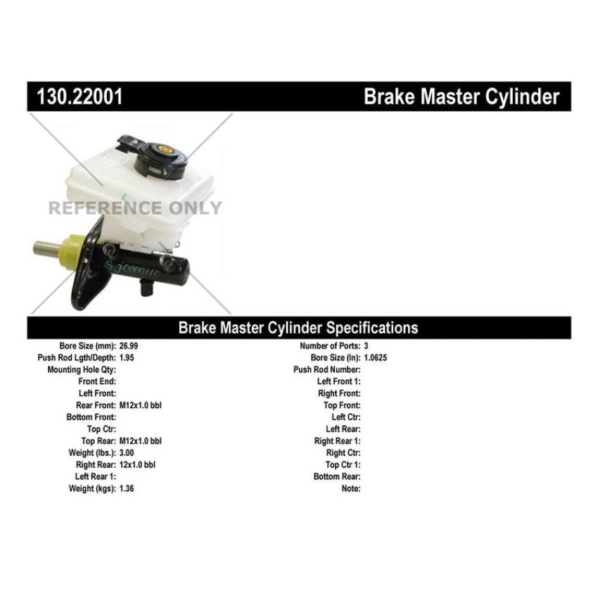 CENTRIC PARTS 130.22001 Centric Premium Brake Master Cylinder