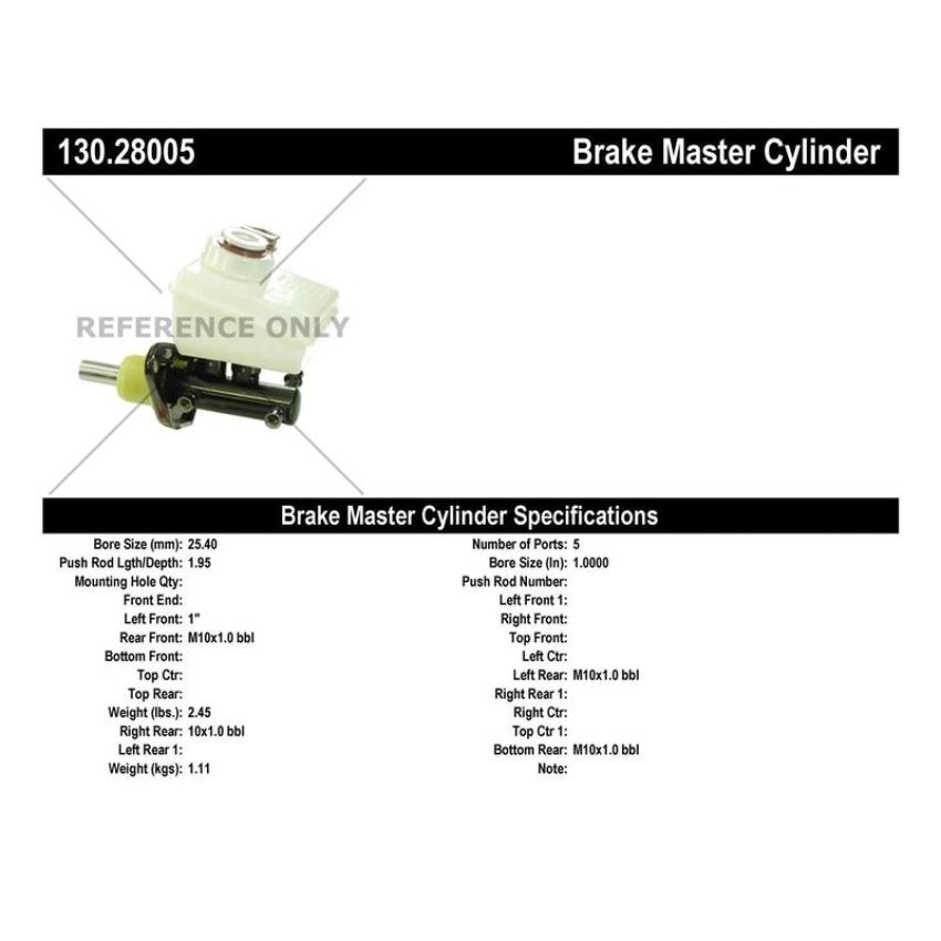 CENTRIC PARTS 130.28005 Centric Premium Brake Master Cylinder