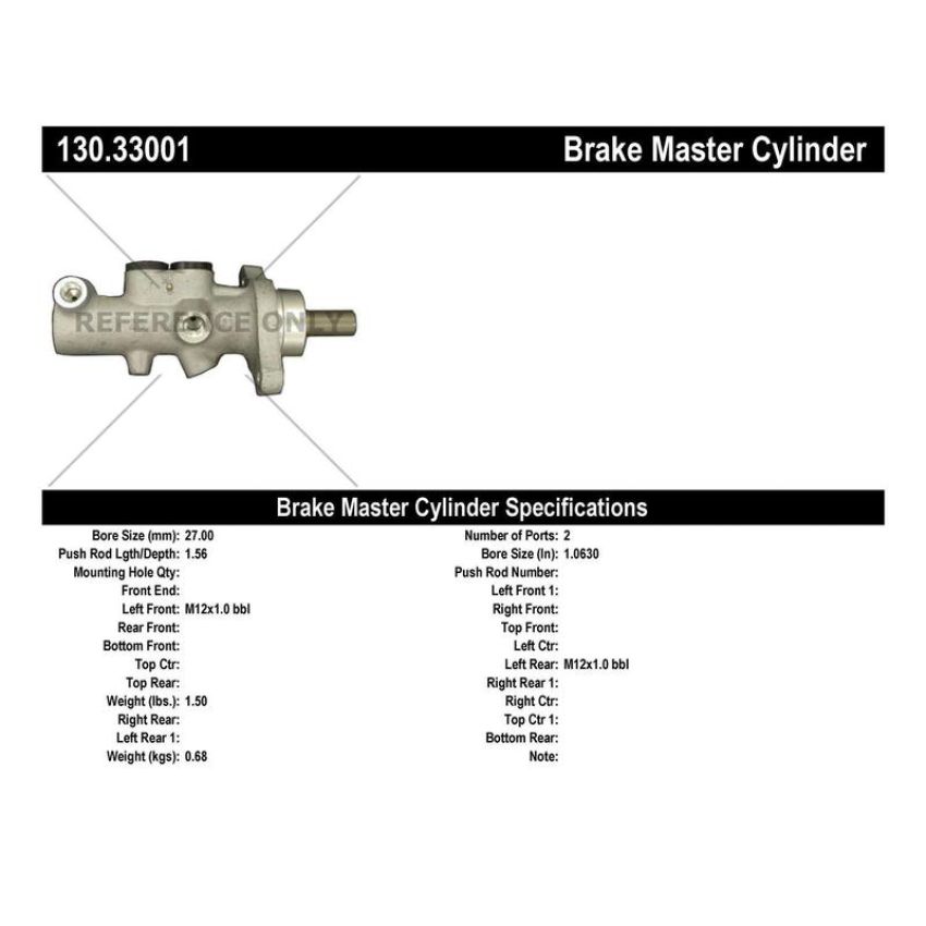 CENTRIC PARTS 130.33001 Centric Premium Brake Master Cylinder