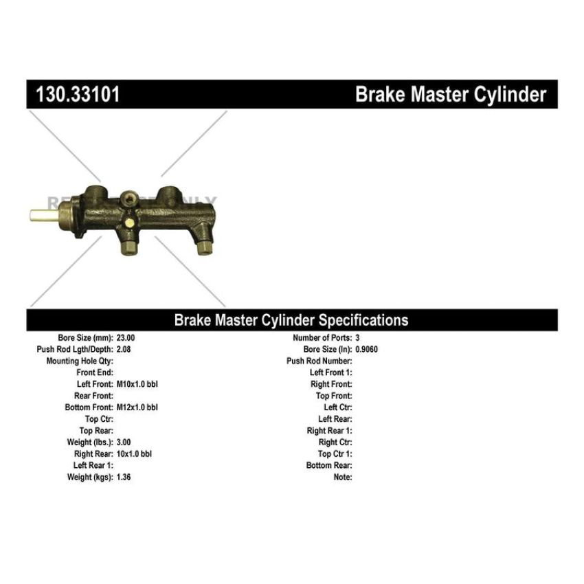 CENTRIC PARTS 130.33101 Centric Premium Brake Master Cylinder