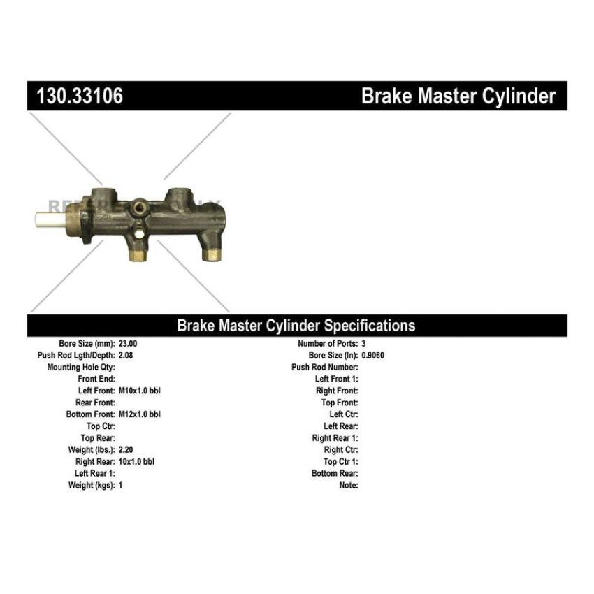 CENTRIC PARTS 130.33106 Centric Premium Brake Master Cylinder