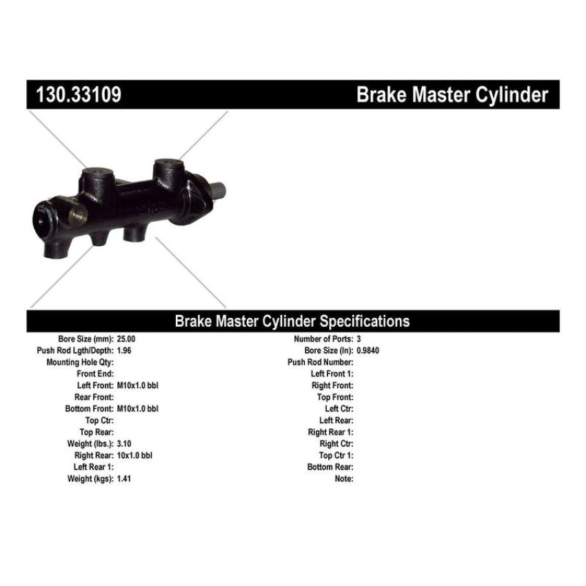 CENTRIC PARTS 130.33109 Centric Premium Brake Master Cylinder