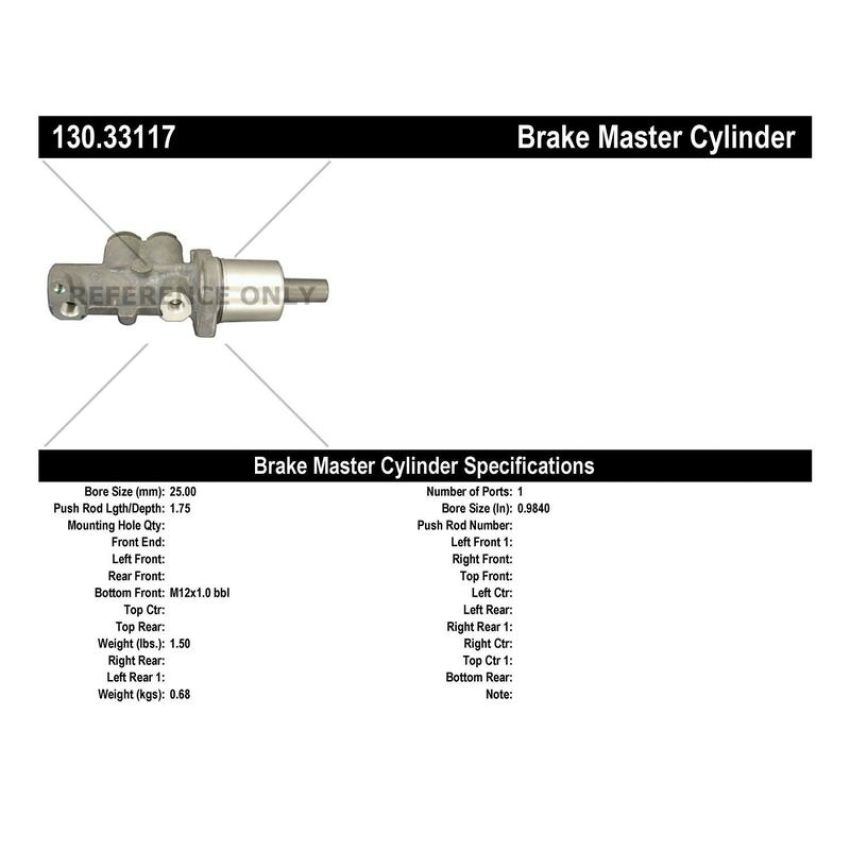 CENTRIC PARTS 130.33117 Centric Premium Brake Master Cylinder