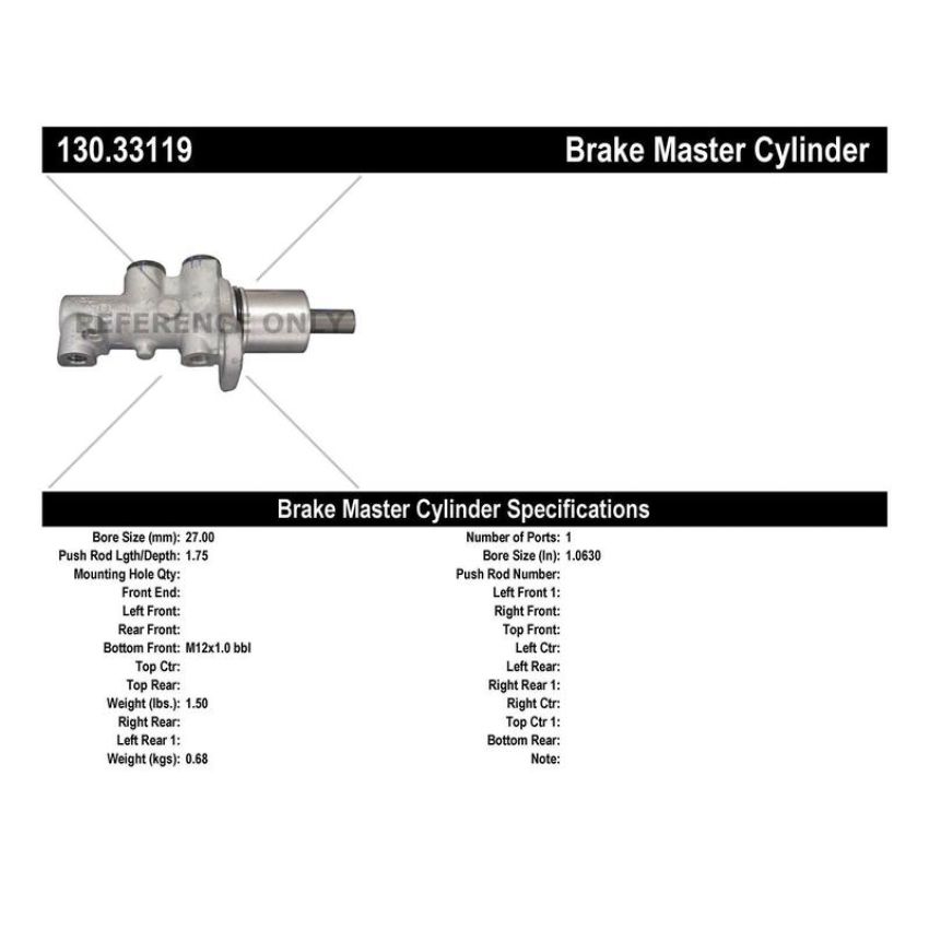 CENTRIC PARTS 130.33119 Centric Premium Brake Master Cylinder