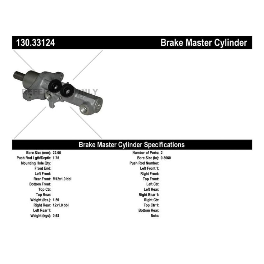 CENTRIC PARTS 130.33124 Centric Premium Brake Master Cylinder