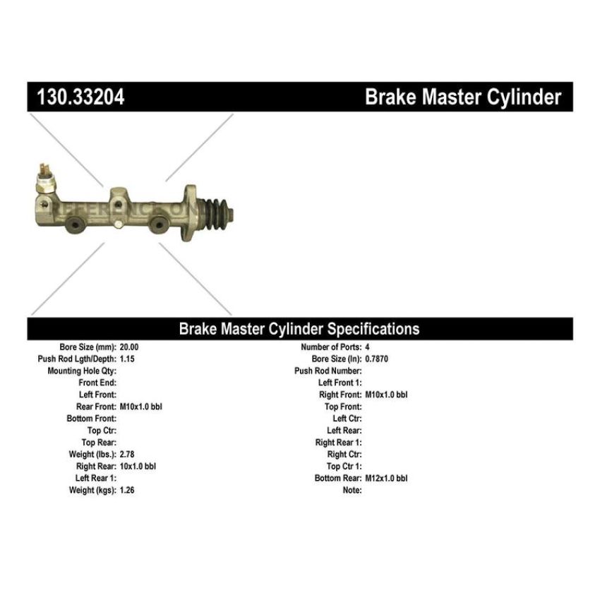 CENTRIC PARTS 130.33204 Centric Premium Brake Master Cylinder