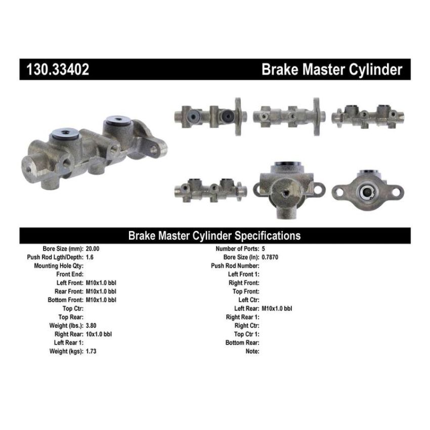 CENTRIC PARTS 130.33402 Centric Premium Brake Master Cylinder