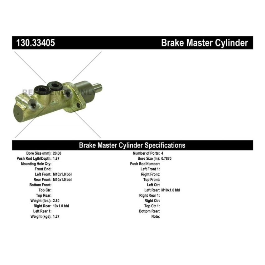 CENTRIC PARTS 130.33405 Centric Premium Brake Master Cylinder