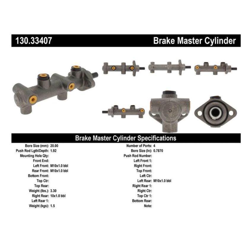 CENTRIC PARTS 130.33407 Centric Premium Brake Master Cylinder