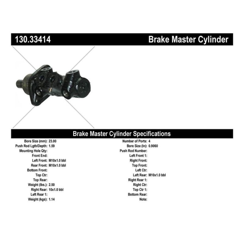 CENTRIC PARTS 130.33414 Centric Premium Brake Master Cylinder