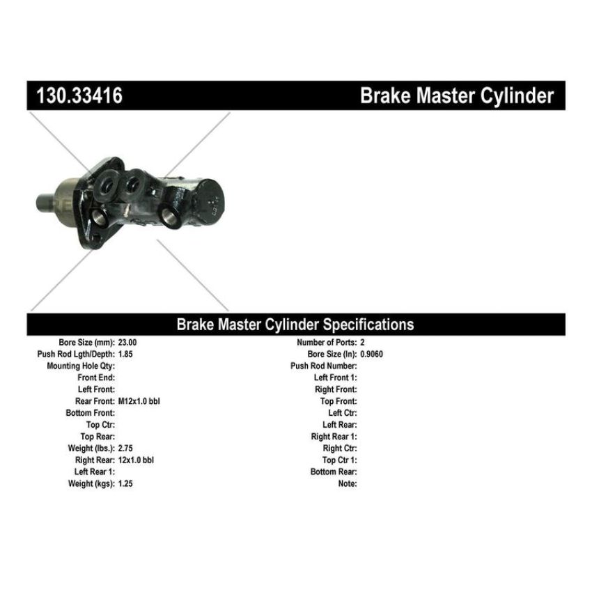 CENTRIC PARTS 130.33416 Centric Premium Brake Master Cylinder