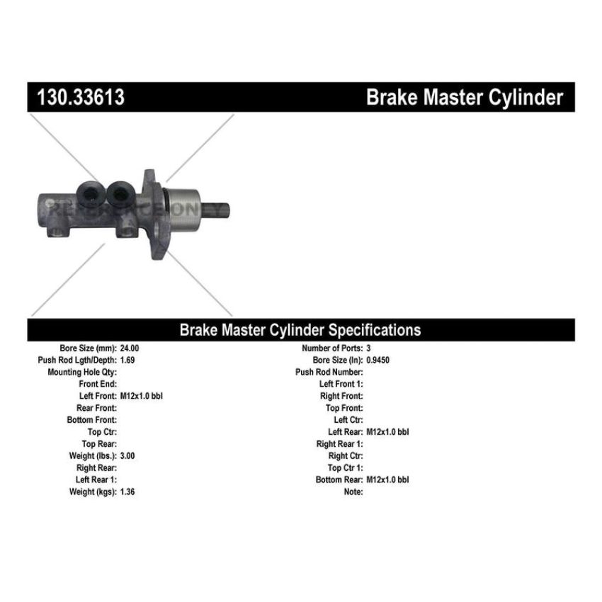 CENTRIC PARTS 130.33613 Centric Premium Brake Master Cylinder